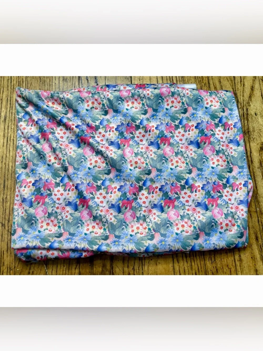 Vintage Polytransfer Pink Blue Floral Fabric Material Flowers Grandmacore Granny - Picture 2 of 7